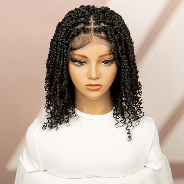 [Tresse boîte à front de dentelle] Perruque tresse boîte à front de dentelle en fibre résistante à haute température, densité de 200 %, élégante de 9x6 pouces. Style torsion de printemps sans nœud, pour un port quotidien ou des événements formels pour femmes