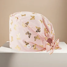 1 pieza Gorro de enfermera/Gorro quirúrgico con patrón de mariposa de laminado de algodón, antibacteriano y antipolvo, adecuado para enfermeras, esteticistas, personal de limpieza y otros profesionales médicos/de limpieza
