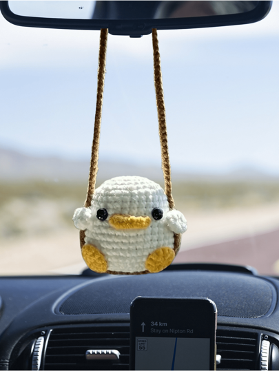 Cute Handmade Crochet Animal Car Pendant – Car Rearview Mirror Decorative PendantAdorable Duckling On Swing & Frog Design, Soft Yarn Crafted, Unique Creative Interior Accessory, Easy To Hang On Rearview Mirror, Available In Multiple Styles, Cartoon Animal Car Decoration Gift