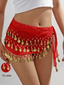 2pcs (Bracelets) Or 1 Piece Of Women'S Belly Dance Waist Chain Clothing, Combining Waist Chain And Bracelet To Create An Amazing Performance. Decorative Metal Mesh Waist Belt, Dancing Hip Scarf Coin Belt, Bohemian Style(Bracelets Are All A Pair) - Multicolor - View 14