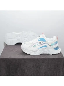 Zapatos deportivos de suela gruesa para mujer, modernos y versátiles, con suela plana de malla transpirable, antideslizantes y con cordones que absorben los golpes para caminar al aire libre. - Azul - Ver 3