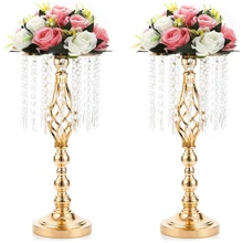 2PcsGold Centerpieces Table Tall Crystal Flowers Stand Wedding Road Lead Flower Holders Crystal Chandelier Metal For Reception Tables Supplies