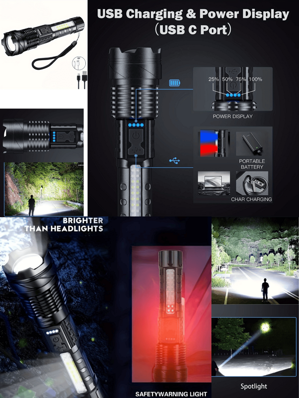 1pc Super Powerful Rechargeable Torch Flood Light For Outdoor Camping, Fishing, Hunting, Climbing, Adventure Emergency