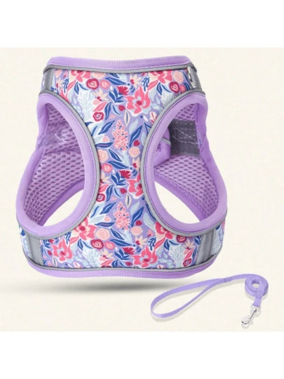 Polyester Printed Pet Chest Harness, Reflective Vest Style Chest Strap For Small/Medium Dogs