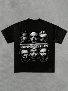 Men's Back Digital Printed Tshirt Rammstein Band Rock Music 100% Cotton Graphic Band Tee Heavy Metal Theme 1Pcs 220g Casual Streetwear Summer Outfits