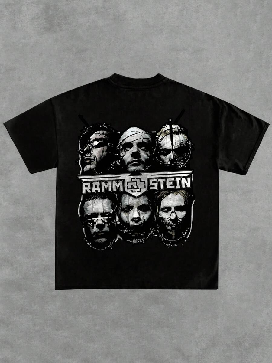 Men's Back Digital Printed Tshirt Rammstein Band Rock Music 100% Cotton Graphic Band Tee Heavy Metal Theme 1Pcs 220g Casual Streetwear Summer Outfits