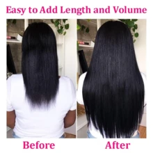 Real Human Hair Clip In Hair Extensions 8Pcs Human Hair Clip In Extensions Straight Remy Human Hair Extensions Clip Ins For Women Double Weft 16-24Inch - Natural Black - 查看 5