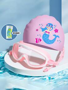 2副/套 儿童卡通泳镜，小镜框，防水防雾高清专业泳镜，男女通用，泳帽套装，潜水装备