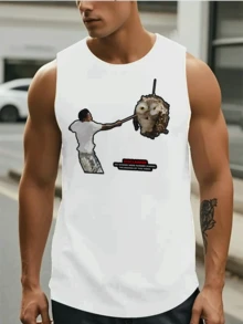 1pcs Stylish Men's Tank Top With Unique Owl Pi?Ata Design Print Vest, Perfect For Summer Parties And Casual Wear, Suitable For Young Men, Is An Ideal Choice For A Gift - White - View 2