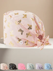 1 pieza Gorro de enfermera/Gorro quirúrgico con patrón de mariposa de laminado de algodón, antibacteriano y antipolvo, adecuado para enfermeras, esteticistas, personal de limpieza y otros profesionales médicos/de limpieza