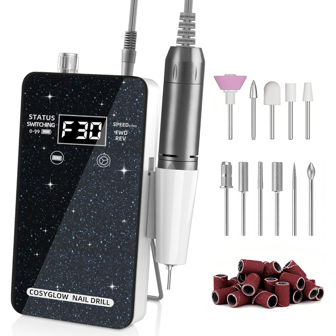 Professional Electric Nail File: Portable Rechargeable Nail Grinder Set With 11 Nail Drill Bits, 30,000 RPM Cordless Nail Polisher For Acrylic Nail Gel