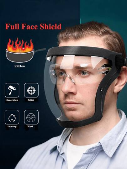 Full Face Protection Shield - Transparent Durable Plastic Material, Suitable For Outdoor, Kitchen And Security Labor Protection