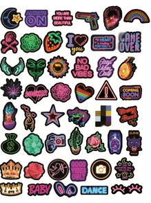 50pcs Set Cute Anime Neon Stickers, Aesthetic DIY Scrapbooking, Stationery, Guitar, Luggage, Decorative Stickers, Fun Doodle Stickers School Supplies,Back To School