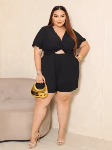 Plus Size Jumpsuit Loose Comfortable Short Romper - 黑色 - 查看 2