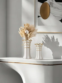 1 pezzo Vaso in ceramica bianco puro con stampa in oro adatto per soggiorno, ingresso, scaffale, davanzale, display multiscenario, composizione floreale