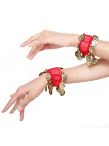 2pcs (Bracelets) Or 1 Piece Of Women'S Belly Dance Waist Chain Clothing, Combining Waist Chain And Bracelet To Create An Amazing Performance. Decorative Metal Mesh Waist Belt, Dancing Hip Scarf Coin Belt, Bohemian Style(Bracelets Are All A Pair) - Multicolor - View 13