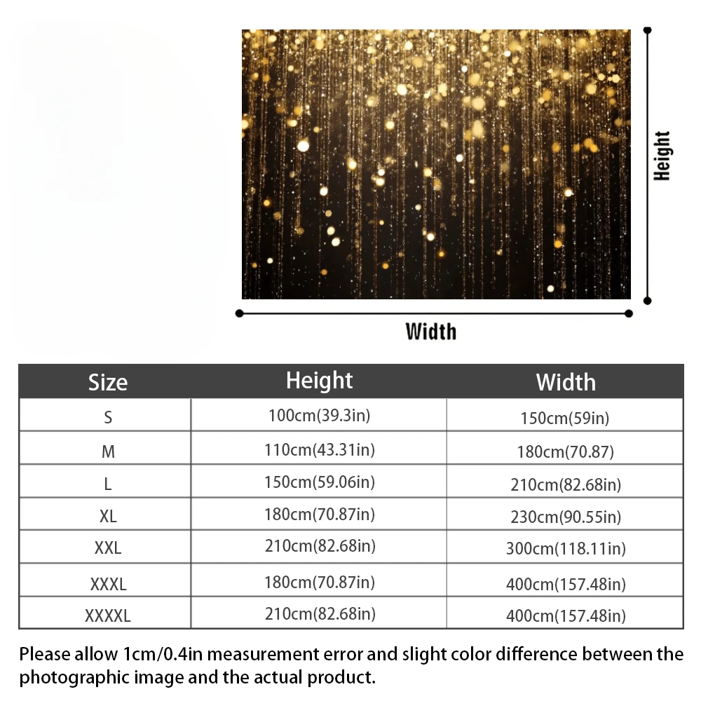 Una cortina dorada brillante con un fondo negro combinada con lluvia dorada, luces centelleantes y chispas, una tela de fondo multifuncional de poliéster adecuada para fiestas de lujo y ceremonias de premios, pancartas de fiestas festivas, sin necesidad de electricidad. - Multicolor - Añade 3