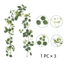 3pcs Simulation Eucalyptus Wreath, Artificial Eucalyptus And Willow Vines With White Flowers, Fake Green Plant Rattan For Wedding Decor, Home Decor, Garden Decor, Rome Decor, Wall Decor And Birthday Decorations - Versatile Hanging Plant For Tabletop, Wall And Party