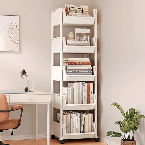 5 Tiers Torage Trolley Cart On Wheels Kitchen Rolling Organizer Rack Room White