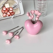 5 Stücke Fruchtgabeln - rosa, herzförmige Edelstahl Salat, kreative Kuchen Dessert Gabeln, geeignet für Valentinstag, Weihnachten, Hochzeiten und Partys. Perfekt zum Servieren von frischen Früchten und Snacks, Party Geschirr | romantisches Thema | Geschirr, Fruchthaltende Tafelausstattung