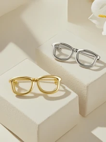 1 件创意简约金属眼镜形状胸针，别致服装配饰领针背包适用于学校办公室配饰衬衫夹克珠宝圣诞节万圣节