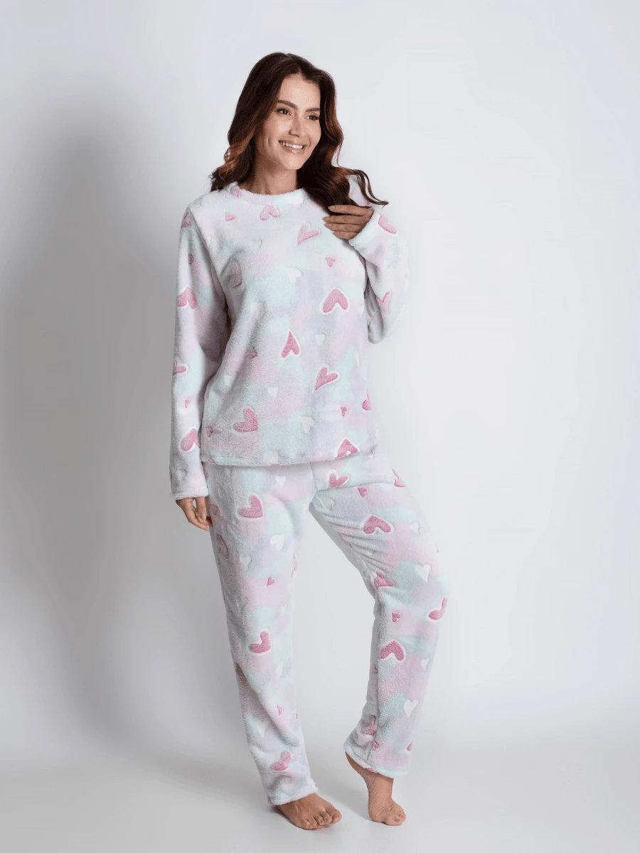 Eatifa Women's Long Fleece Pajamas Furry Warm Winter Closed Glow In The Dark - 淺粉色 - 查看 1