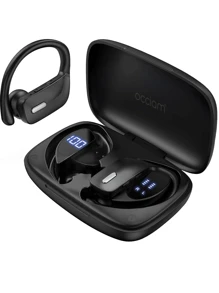 Occiam Écouteurs sans fil T17 TWS avec crochet d'oreille, écouteurs intra-auriculaires étanches et anti-transpiration avec affichage LED pour iPhone, iPad, Android