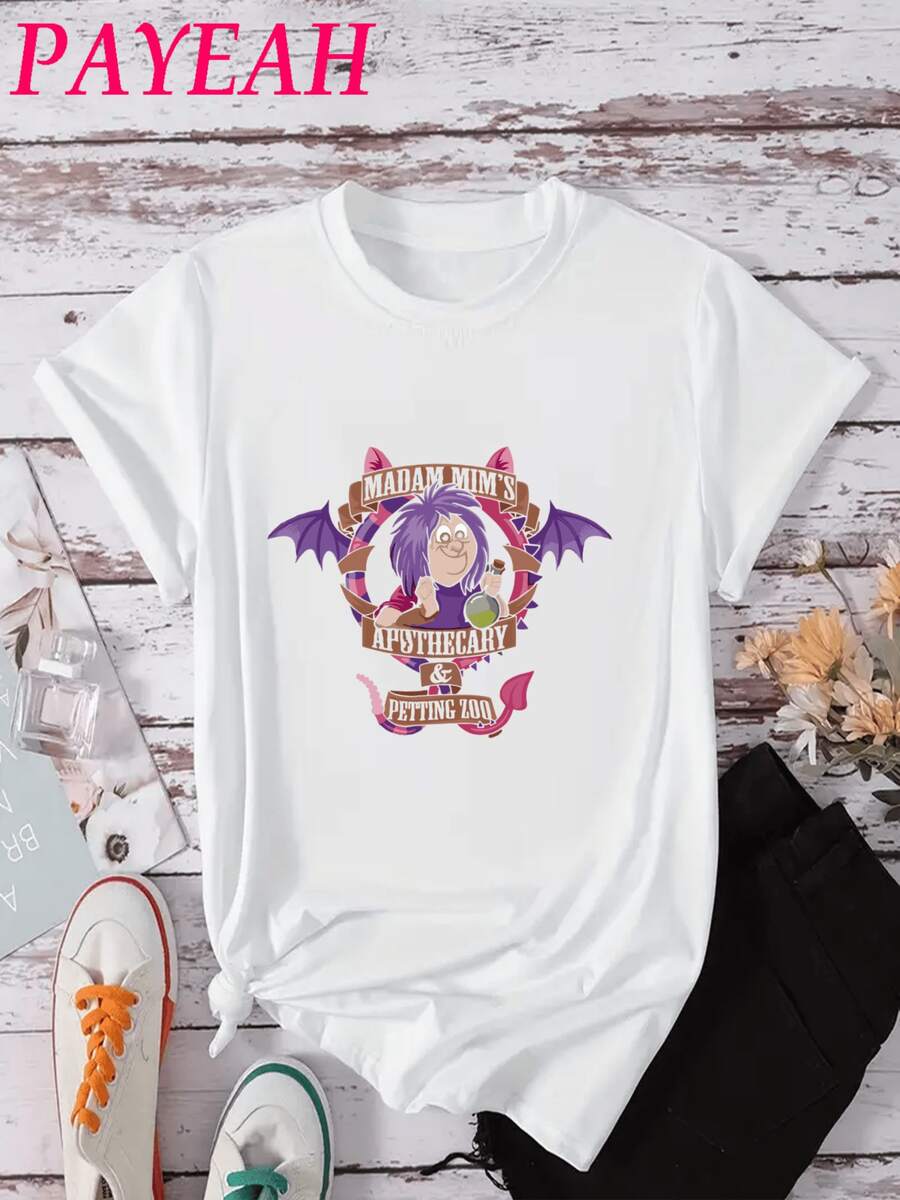 Madam Mim's Apothecary Graphic T Shirt 220g Halloween Witch Petting Zoo 100% Cotton Casual Streetwear - White - View 1