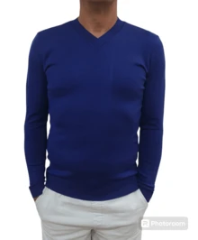 Men's Cold Weather Blouse | Men's Knitted Sweater | Winter Knitted Wool Pullover Long Sleeve V-Neck - 寶藍色 - 查看 8