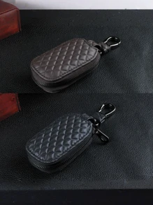 1pc Universal Key Fob Cover Car Key Case Protector, PU Leather Car Keychain Holder Metal Hook Key Ring Zipper Bag For Remote Key Fob, Stylish Key Accessory, Car Key Case Car Accessories Bag Charm School