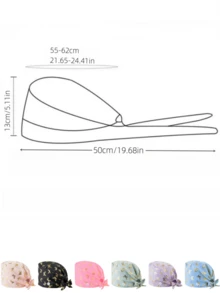 1 件女士涤纶箔蝴蝶印花工作帽/护士帽，抗菌防尘，可调节弹性后带，吸汗带衬里，口罩绳钩，适合医生、护士、美容师、兽医和清洁/家政服务