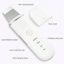 Ultrasonic Facial Cleansing Device - USB Rechargeable, Vibrating Face Blackhead Remover, Scraping Exfoliating Beauty Tool, Cost-Effective Skincare Device, Includes 2 Silicone Heads, 4 Modes, Perfect Tool For Blackhead Removal - Multicolor - View 5