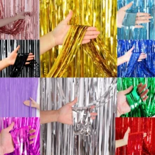 Metallic Plain Fringe Curtain 2m X 1m | Birthday Party Wedding | Various Colors - Black - View 2