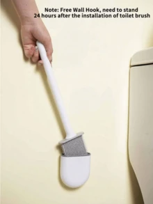 1 pièce, Brosse de toilette en silicone, petite brosse murale compacte de nettoyage, manche long détachable, trous de ventilation, étanche aux fuites, tête plate, poils doux, séchage rapide, fabriquée en PP et TPR