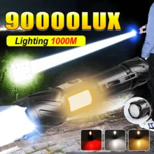1 PIEZA Linterna LED de alta luminosidad, XHP360 + COB, 6 modos de iluminación, zoom, linterna recargable súper brillante, con clip y imán de botón, linterna multifuncional para exteriores, para camping, pesca, senderismo, ciclismo, emergencias, trabajo - Negro - Ver 2