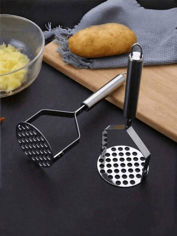 Machacador de patatas de acero inoxidable, prensador manual de batata, herramienta de cocina multifuncional, usado para hacer puré de patatas suave, purés de verduras y frutas, regalo de Navidad ideal, utensilio de cocina duradero, mango ergonómico