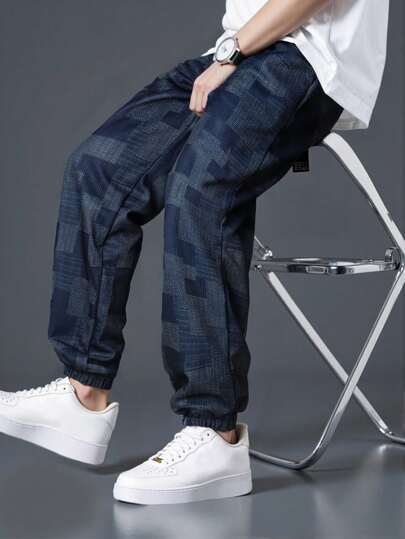 男士休闲时尚纯色格子长裤