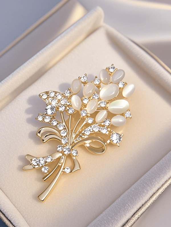1pc Elegant Fashion Cat Eye Crystal Wheat Bouquet Brooch, Clothing Accessory Backpack For School