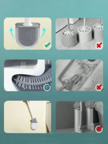 1 pièce, Brosse de toilette en silicone, petite brosse murale compacte de nettoyage, manche long détachable, trous de ventilation, étanche aux fuites, tête plate, poils doux, séchage rapide, fabriquée en PP et TPR