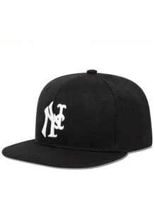 1pc Unisex Street Style Embroidered Flat-Brim Baseball Cap, 100% Polyester, Handwash, Non-Stretch, Lightweight - Adjustable Flat-Brim