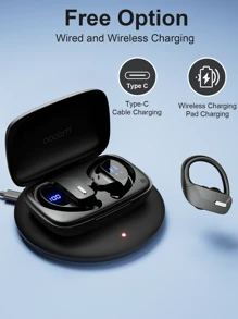 Occiam Écouteurs sans fil T17 TWS avec crochet d'oreille, écouteurs intra-auriculaires étanches et anti-transpiration avec affichage LED pour iPhone, iPad, Android
