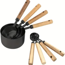 8pcs Stainless Steel Measuring Cups And Spoons With Acacia Wood Handles, Featuring Metric And Imperial Markings, Durable Kitchen Baking Tools Including A Spice Spoon And Coffee Scoop, Nesting Design For Easy Storage, Suitable For Baking, Cooking, And Cocktail Making