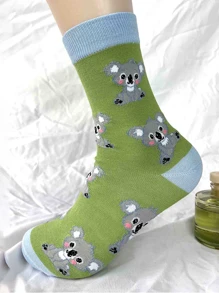 6 pares de calcetines medianos de mujer cómodos y versátiles con estampado de animales de dibujos animados, de uso regular casual, de tela suave, para primavera/verano/otoño