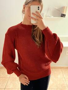 WOMEN'S WINTER BLOUSE KNIT LONG SLEEVE BALLOON MODERN LUXURY COOL - COPPER - View 2
