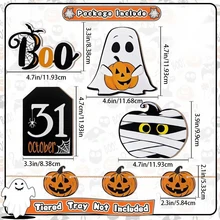 7pcs Dekorasi Nampan Berlapis-lapis Halloween, Kayu, Hantu, Mumi, Ornamen Dekorasi Meja Halloween (Nampan Tidak Termasuk) - MultiWarna - View 6