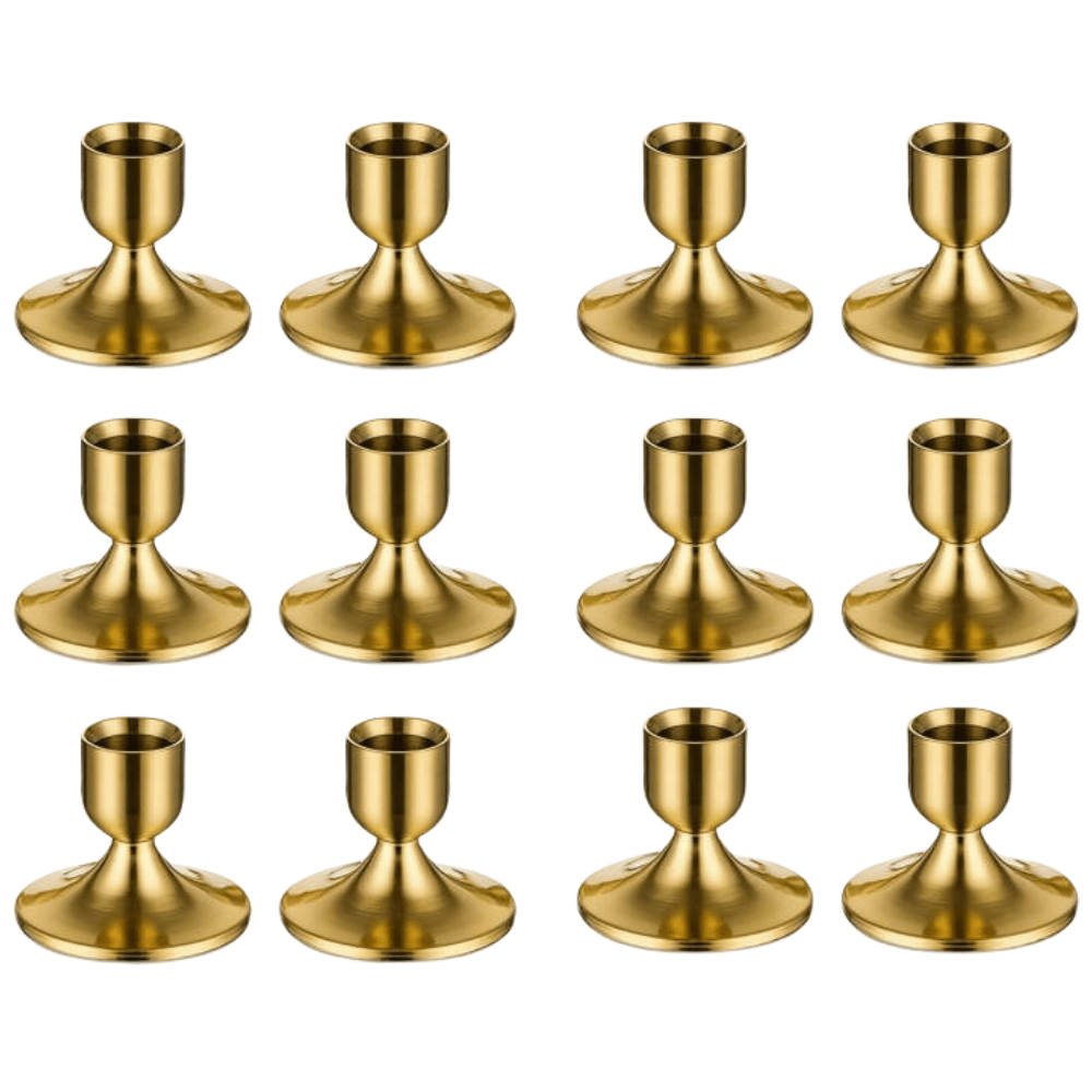 12pcs Gold Tapered Candlesticks, For Tabletop Centerpieces, Wedding Receptions, Holiday Christmas Capes, Home Decor, Halloween/Christmas Decoration,Room Decor,Gifts