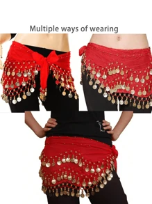 Oriental/ Belly Dance Coin Belt BellyDance Hip Scarf Golden Coins Belly Dance Costume Accessories Dancing Coin Belt Can Be Worn With Bracelet Jewelry, Suitable For Stage Performances With Bohemian Style