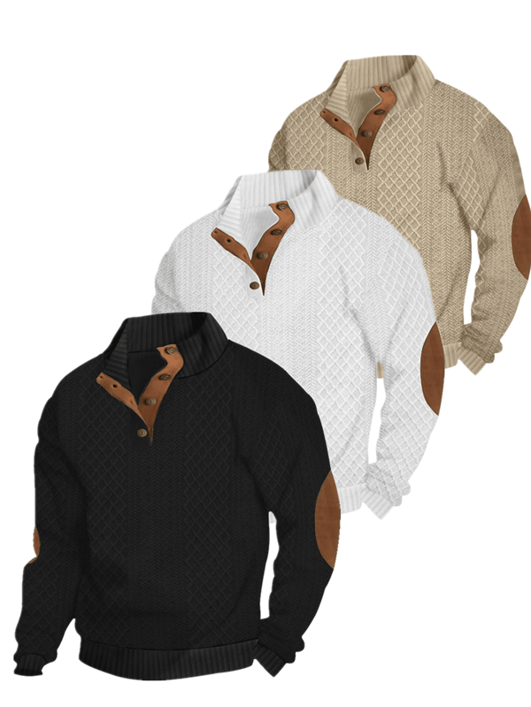 Marineblauwe polyester heren casual outdoor Henley trui - lange mouwen, opstaande kraag, ondoorzichtig, geschikt voor wandelen en vrijetijdskleding
