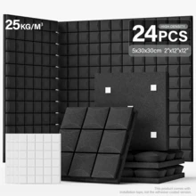 MODX 12/24pcs Studio Grade Soundproof Foam Panels, 12"X12"X2", [25kg/M³] Mushroom Acoustic Tiles, With Double-Sided Adhesive, For Noise Reduction In Music Room, Office, Walls And Ceilings (Black/White/Grey) - Easy To Peel And Stick - Multicolor - View 15
