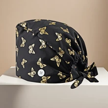 1 pieza Gorro de enfermera/Gorro quirúrgico con patrón de mariposa de laminado de algodón, antibacteriano y antipolvo, adecuado para enfermeras, esteticistas, personal de limpieza y otros profesionales médicos/de limpieza